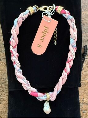 NWT Piper.k Pink & Light Blue Braided Pearl Pendant Necklace